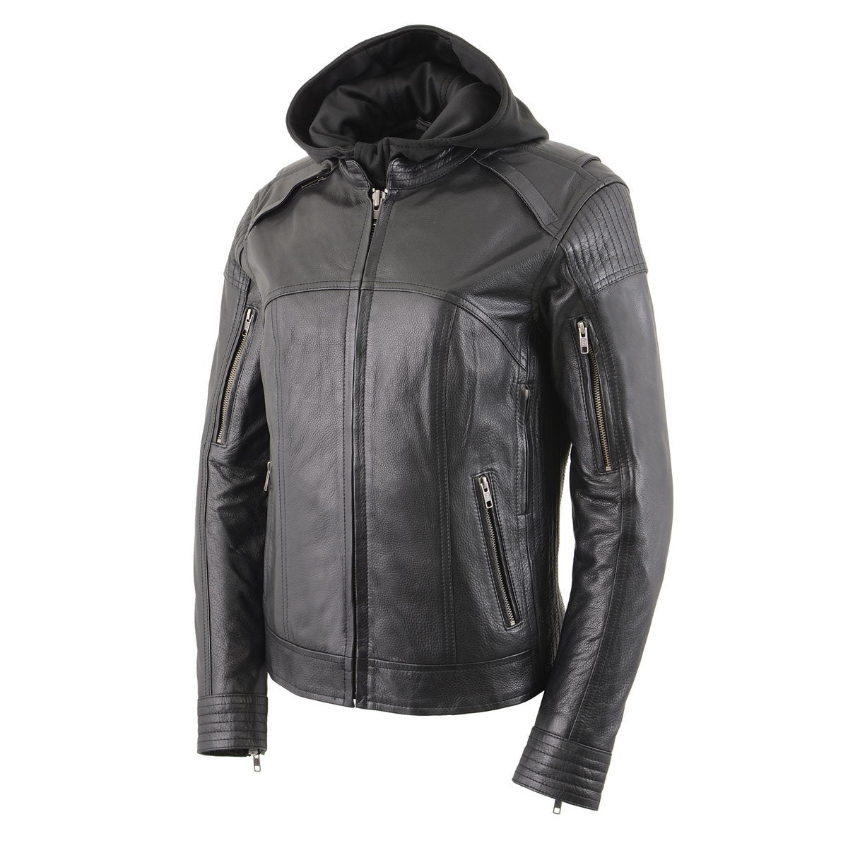 Milwaukee Leather MLL2501 Ladies ‘Vented Racer’ Leather Jacket with Removable Hoodie Liner