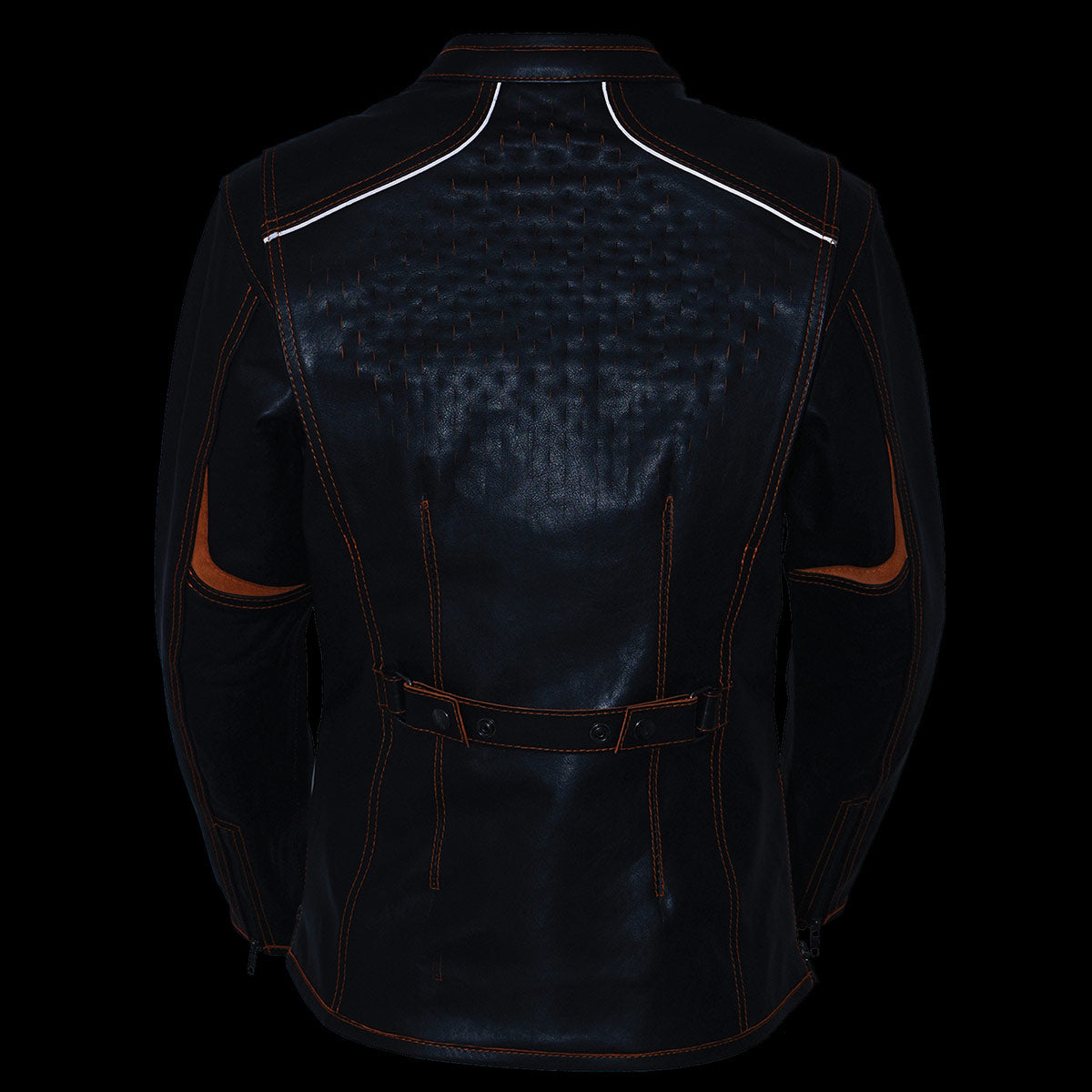 Milwaukee Leather MLL2502 Women's 'Laser Cut' Distressed Black and Orange Scuba Style Racer Jacket