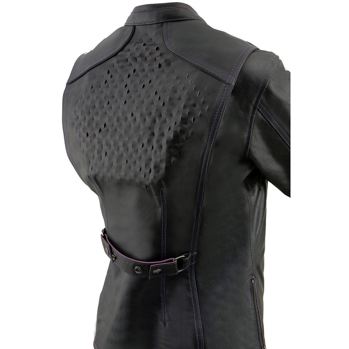 Milwaukee Leather MLL2502 Women's 'Laser Cut' Distressed Black and Purple Scuba Style Racer Jacket