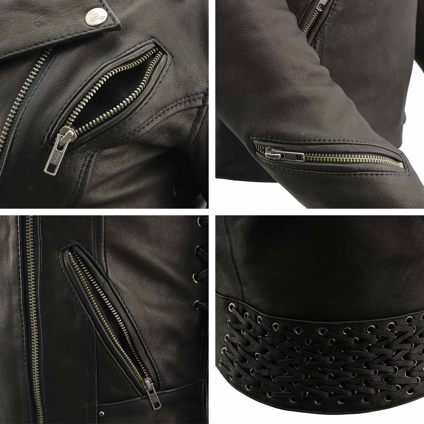 Milwaukee Leather MLL2525 Women's Black Leather Lightweight Lace to Lace Jacket Black / Medium