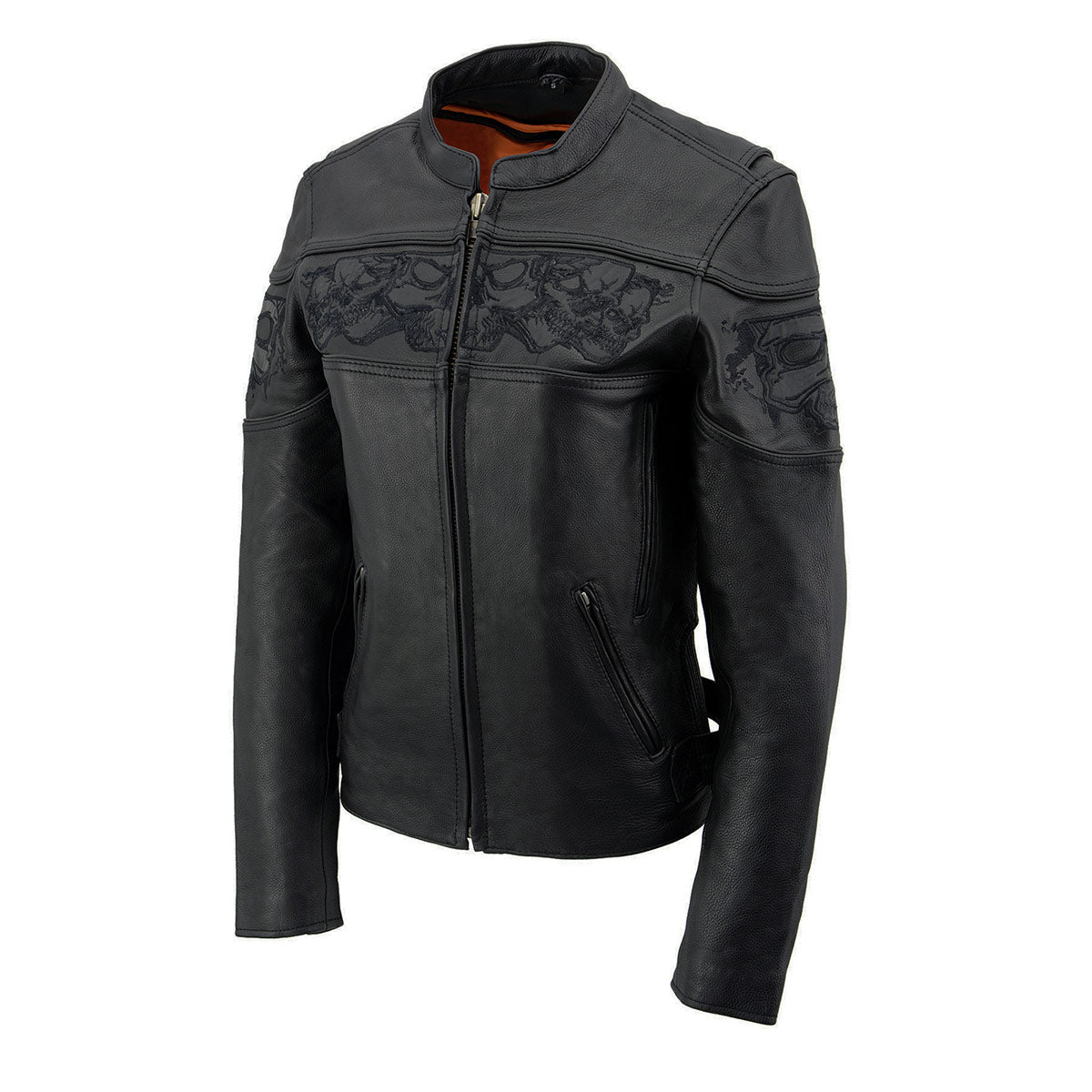 Milwaukee Leather MLL2540 Women's Crossover Black Leather Scooter Jacket Reflective Skull Graphic