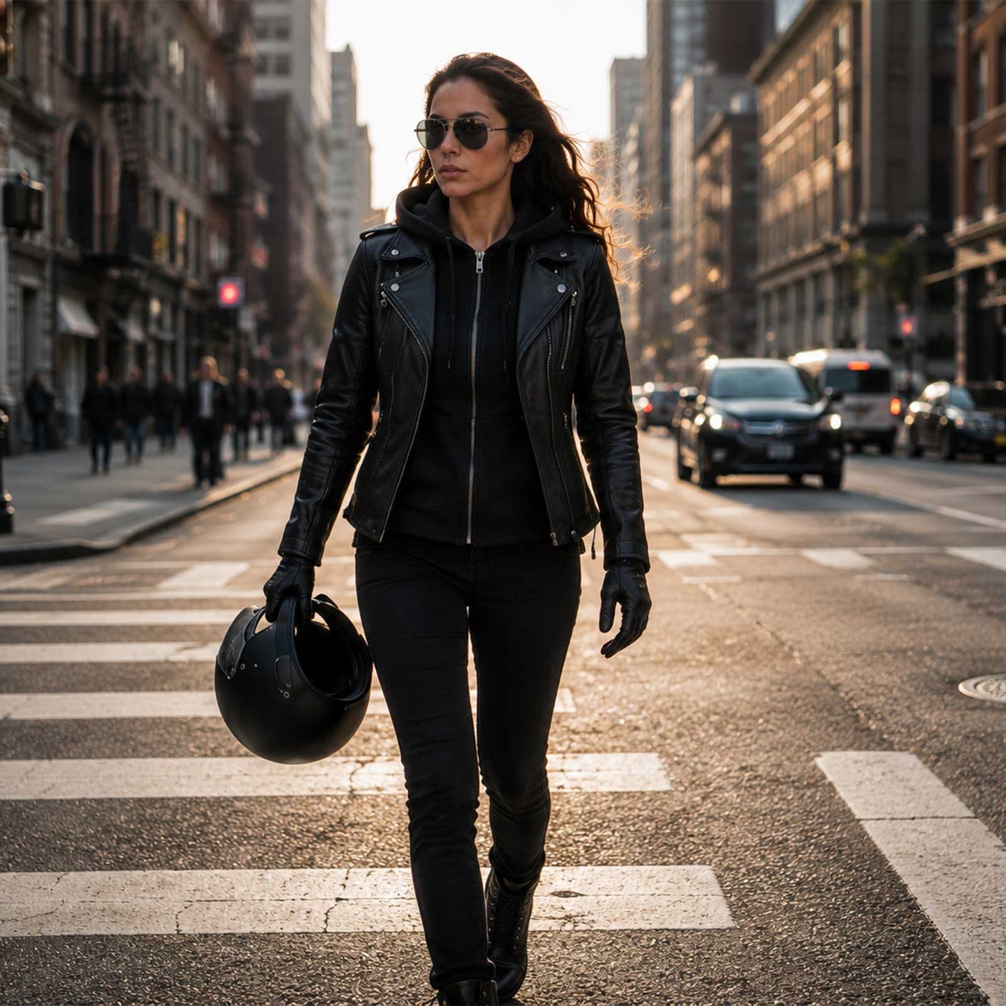 Milwaukee Leather Women’s Galactica Black Leather Vented Motorcycle Jacket with Removable Hoodie - MLL2575