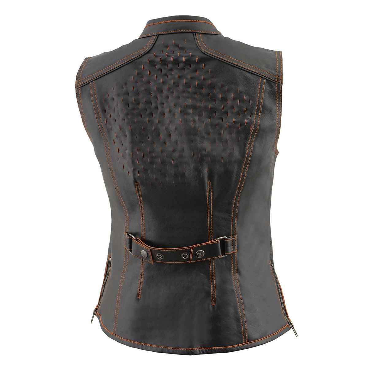 Milwaukee Leather MLL4507 Women's Black Leather Orange Accented Laser Cut Vented Scuba Style Motorcycle Rider Vest