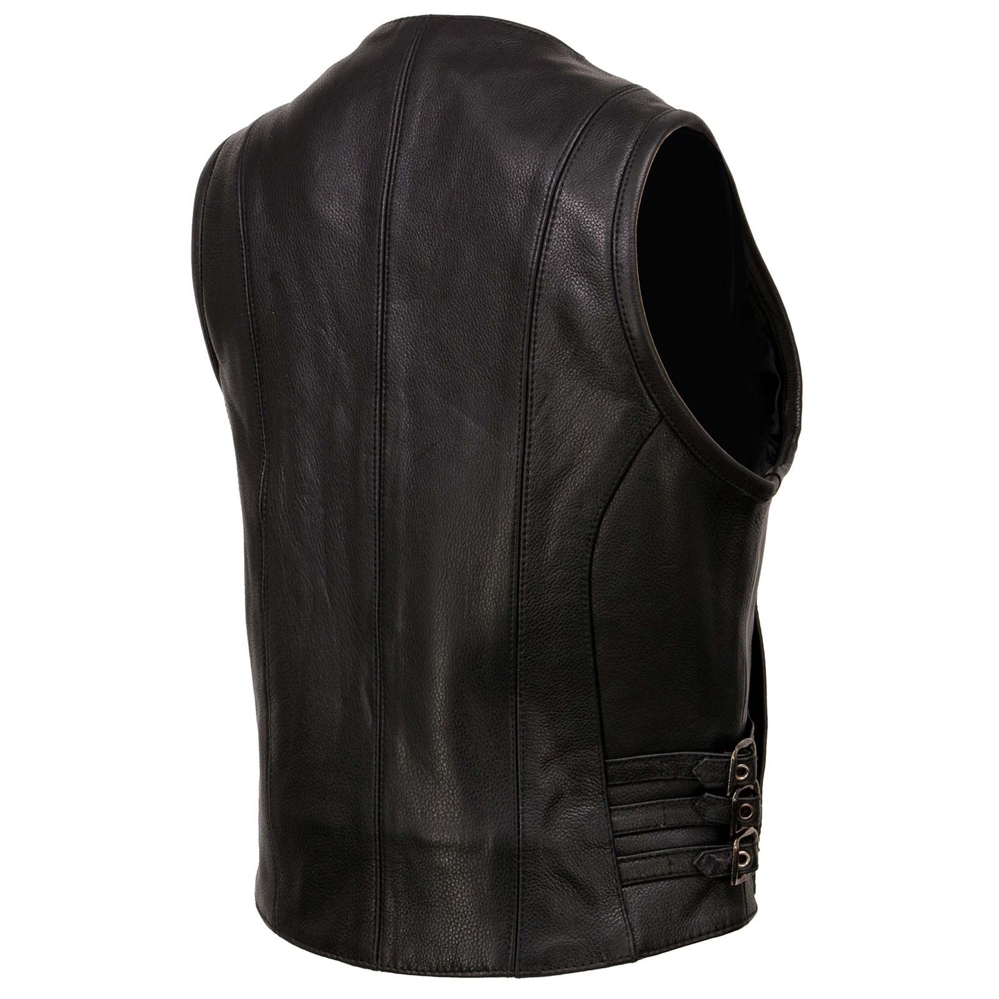 Milwaukee Leather MLL4510 Women's Black Naked Leather Side Buckle Motorcycle Rider Vest with Front Zip Closure