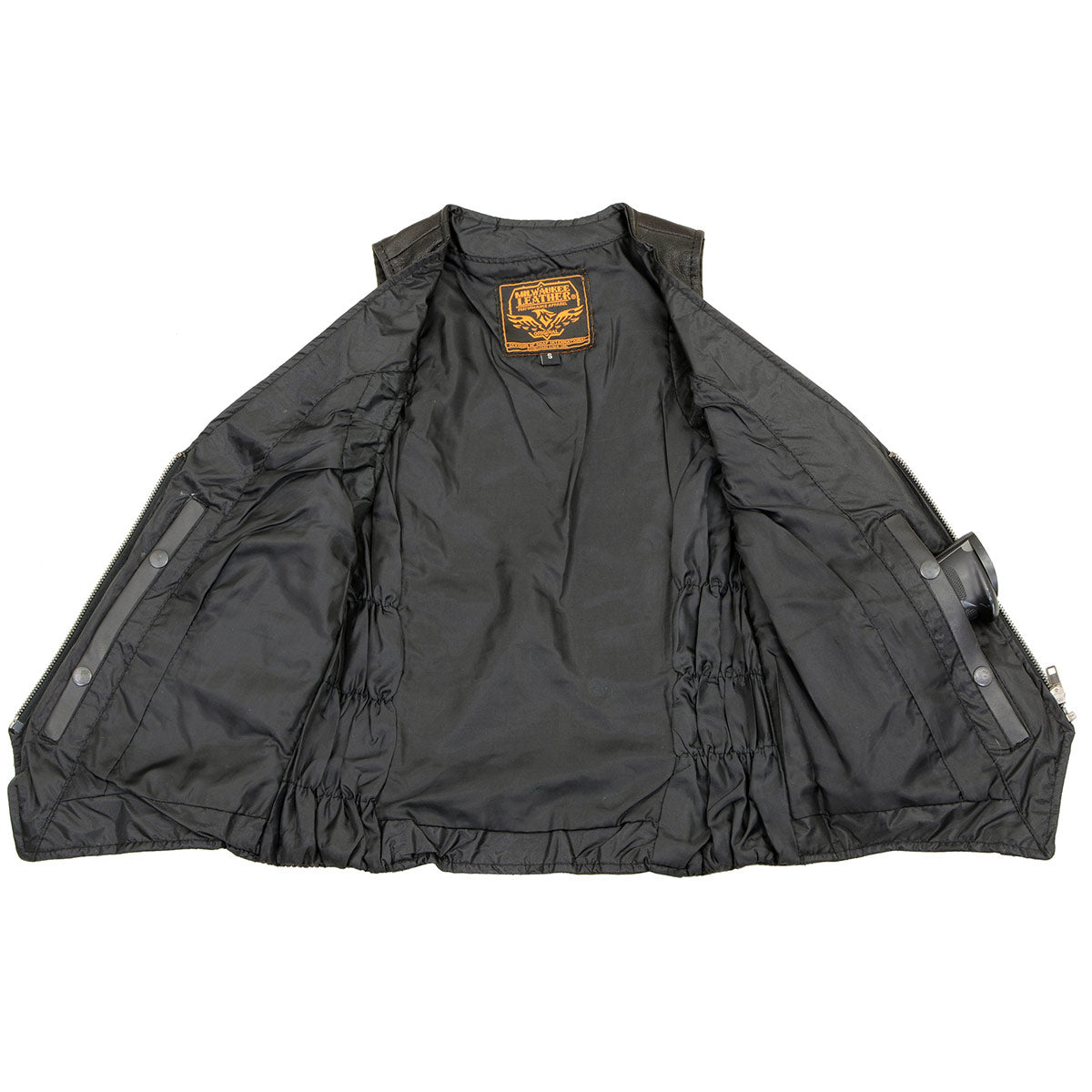 Milwaukee Leather MLL4555 Women's Black Premium Leather Zipper Closure Motorcycle Rider Vest w/ Stretch Side Panel