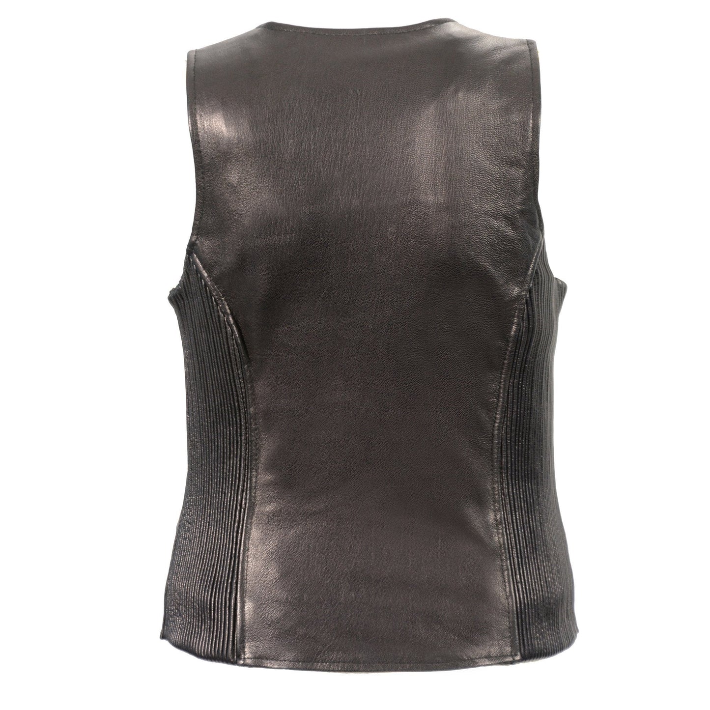 Milwaukee Leather MLL4555 Women's Black Premium Leather Zipper Closure Motorcycle Rider Vest w/ Stretch Side Panel