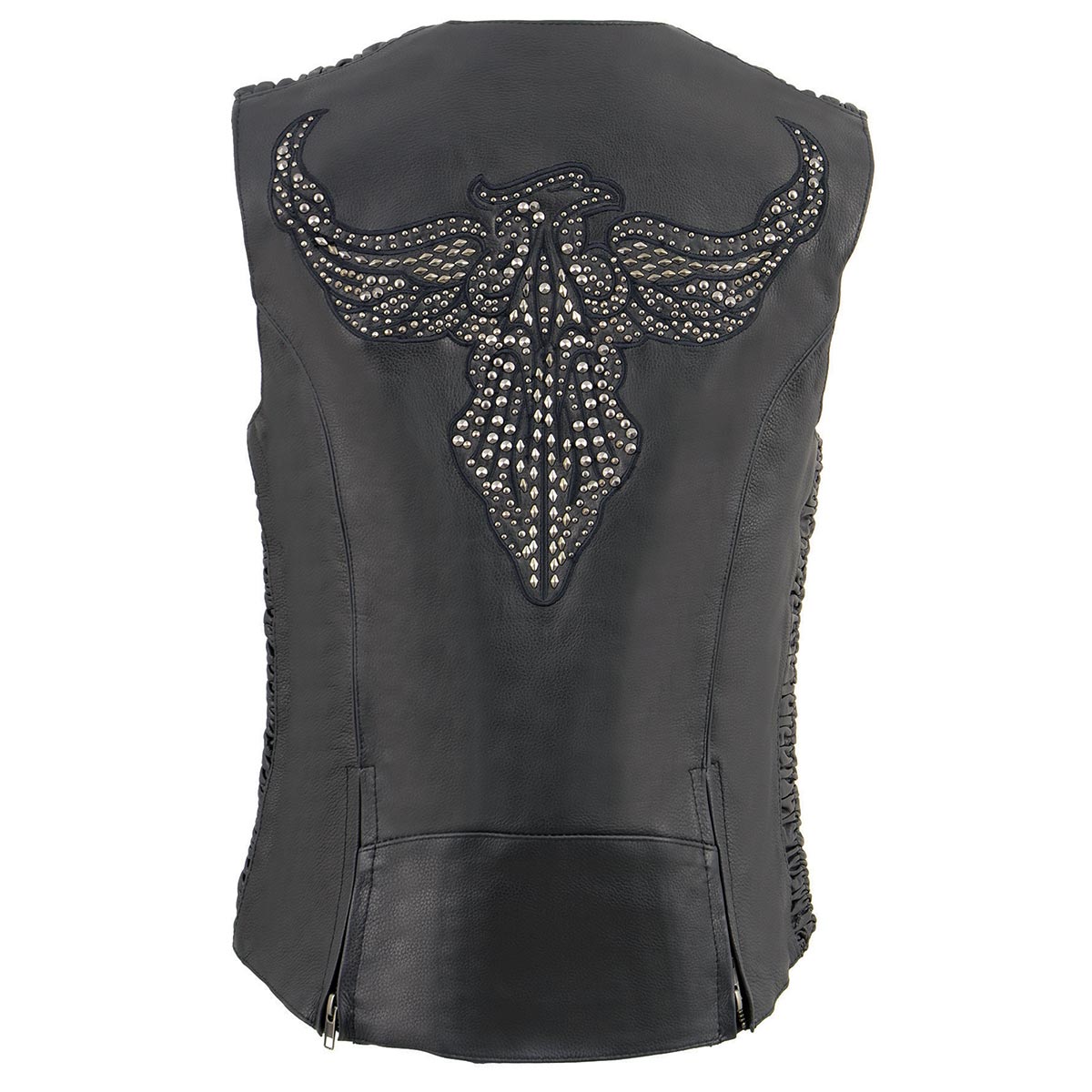 Milwaukee Leather MLL4570 Ladies Black 'Studded Phoenix' Leather Vest