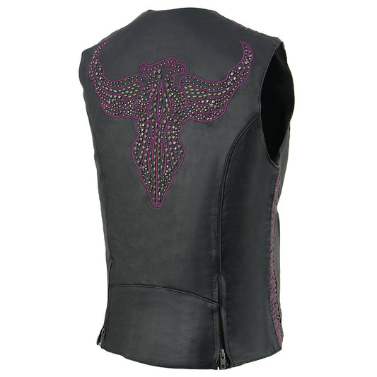 Milwaukee Leather MLL4570 Ladies Black and Purple 'Studded Phoenix' Leather Vest