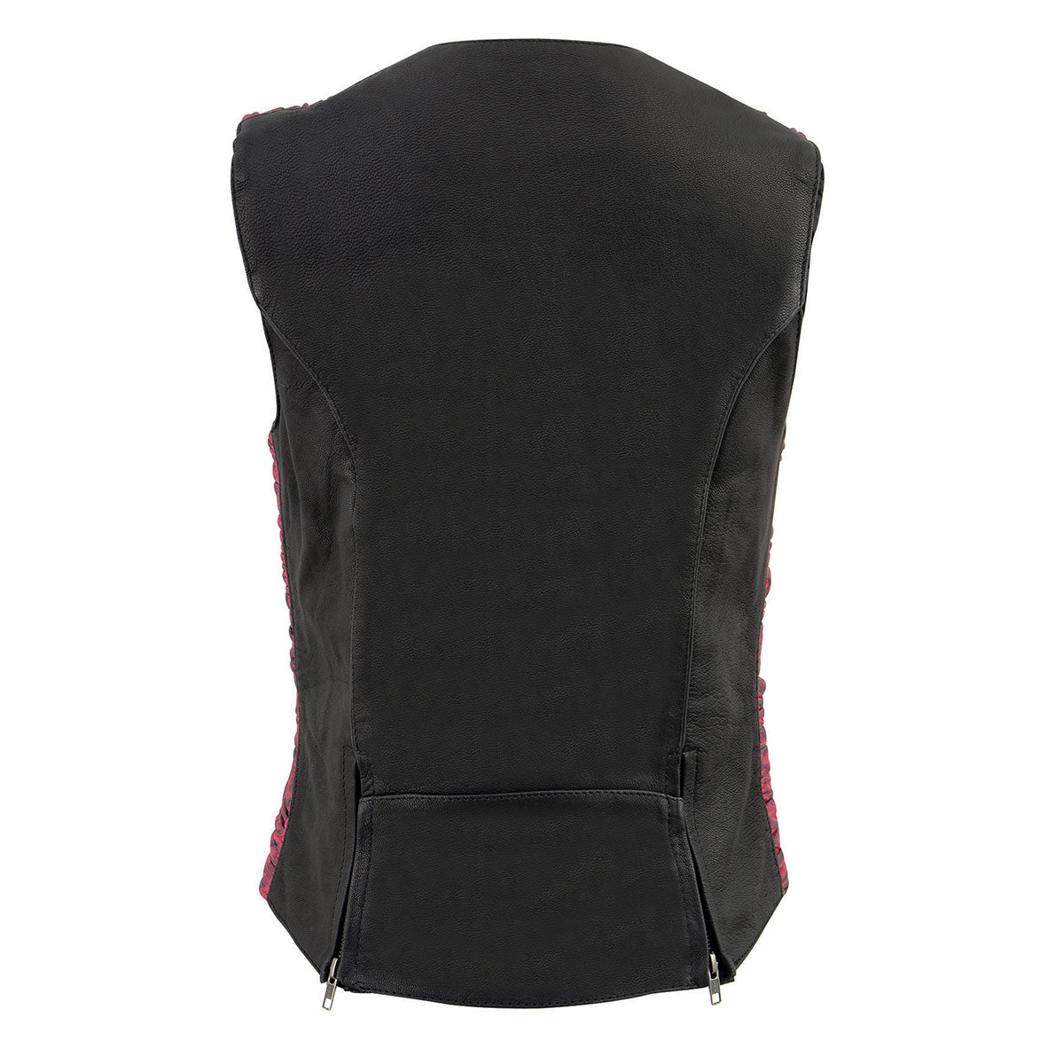 Milwaukee Leather MLL4571 Women's Black and Pink Lightweight Motorcycle Leather Vest w/ Crinkled Leather Design