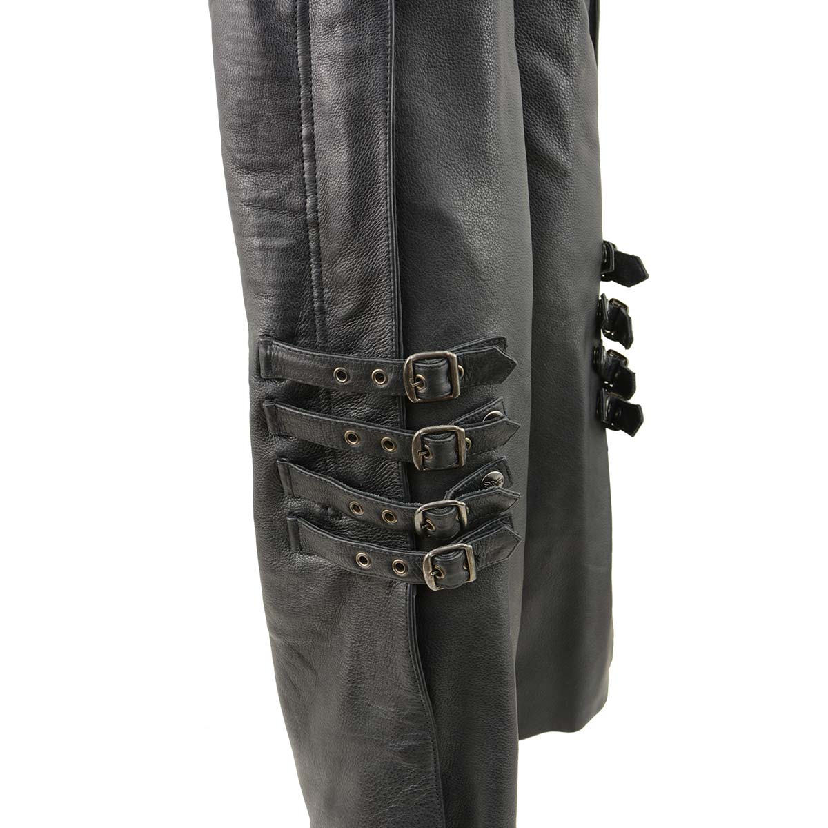 Milwaukee Leather Chaps for Women Black Naked Skin 4-Buckle Accent on Bottom Thigh Lace Motorcycle Chap - MLL6520