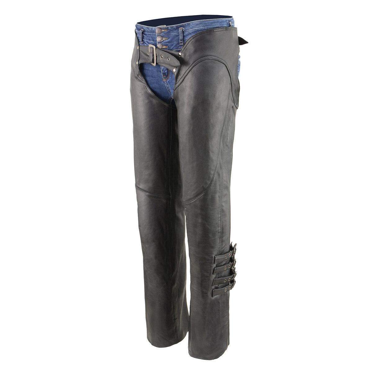 Milwaukee Leather Chaps for Women Black Naked Skin 4-Buckle Accent on Bottom Thigh Lace Motorcycle Chap - MLL6520