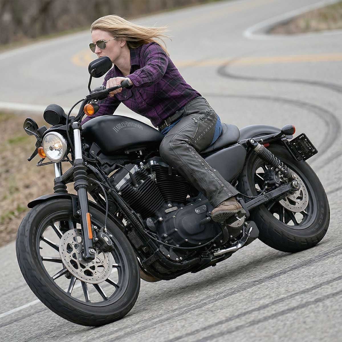 Milwaukee Leather Women's Black Lightweight Premium Goat Skin Leather Motorcycle Chaps w/ Accent Lacing -MLL6535