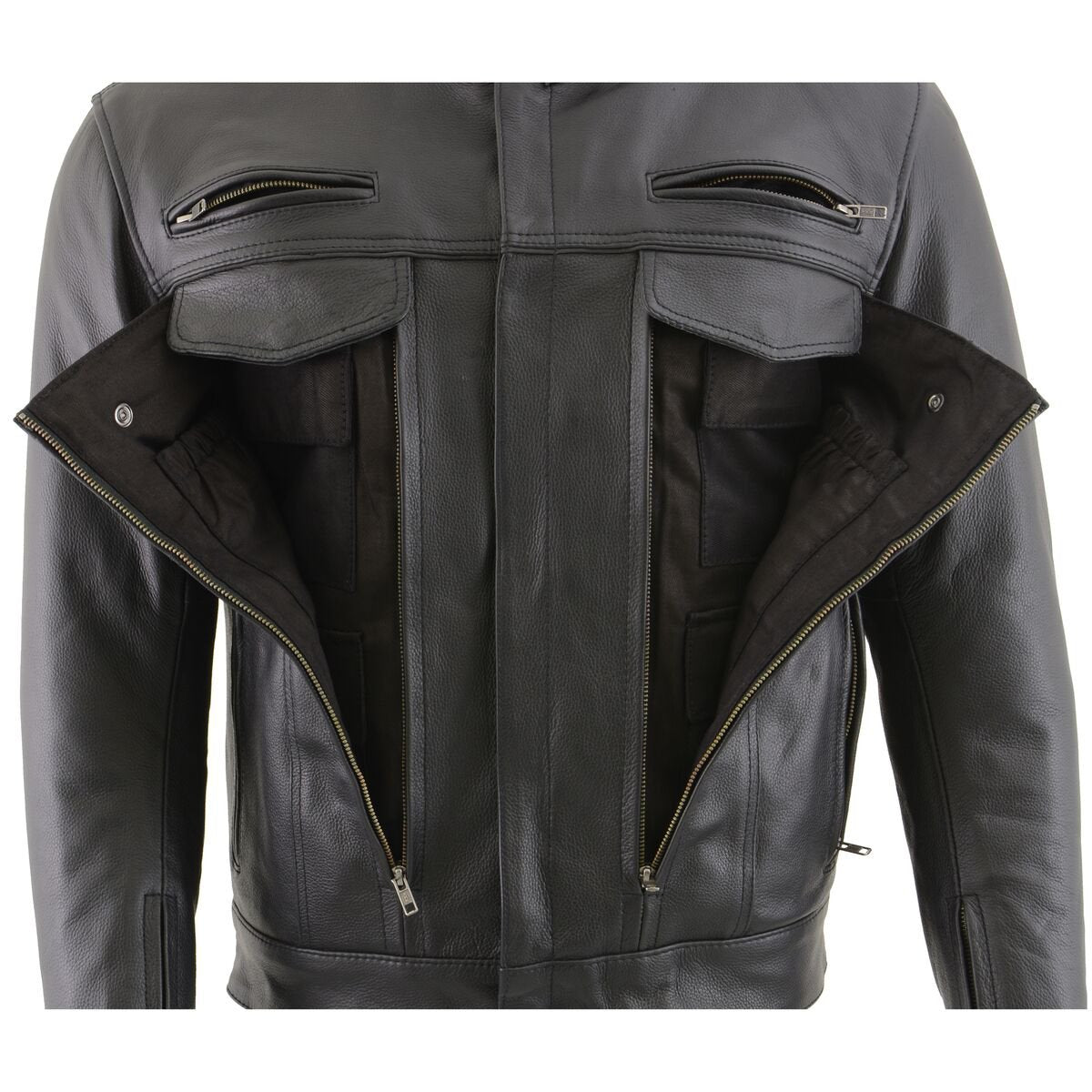 Milwaukee Leather MLM1506 Men's Black Premium Leather Motorcycle Jacket w/ Utility Pockets Cool-Tec Leather Treatement