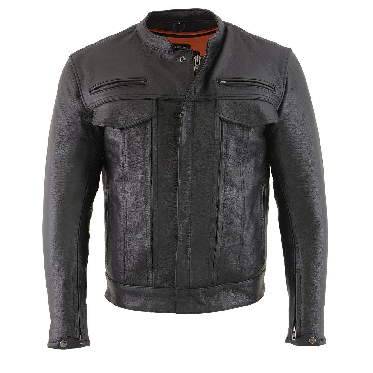 Milwaukee Leather MLM1506 Men's 'Cool-Tec' Black Real Leather Scooter Style Motorcycle Jacket with Utility Pockets