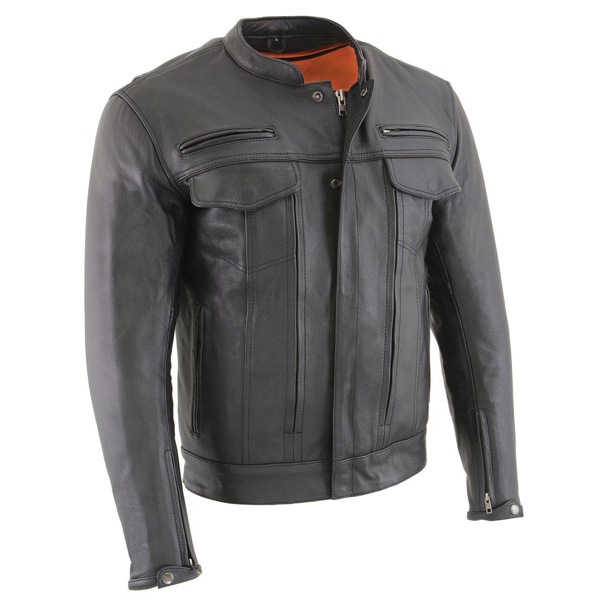 Milwaukee Leather MLM1506 Men's 'Cool-Tec' Black Real Leather Scooter Style Motorcycle Jacket with Utility Pockets