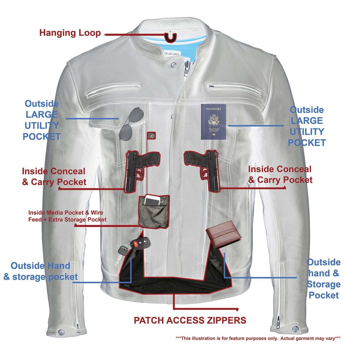 Milwaukee Leather MLM1506 Men's Black Premium Leather Motorcycle Jacket w/ Utility Pockets Cool-Tec Leather Treatement