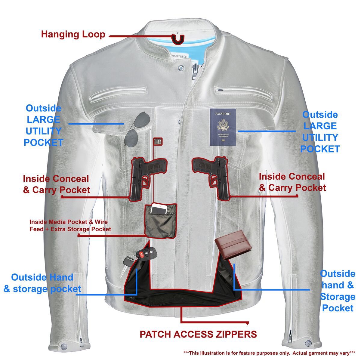 Milwaukee Leather MLM1506 Men's Black Premium Leather Motorcycle Jacket w/ Utility Pockets Cool-Tec Leather Treatement