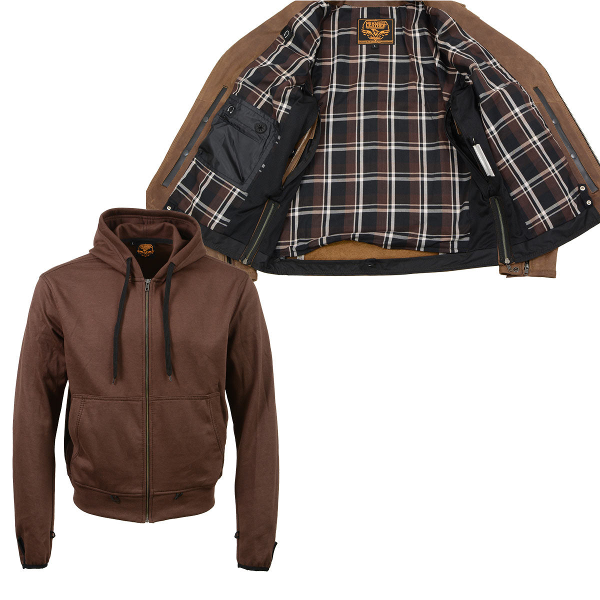 Milwaukee Leather MLM1511 Men's 'Vagabond' Vintage Crazy Horse' Brown Leather Jacket w/ Removable Hoodie