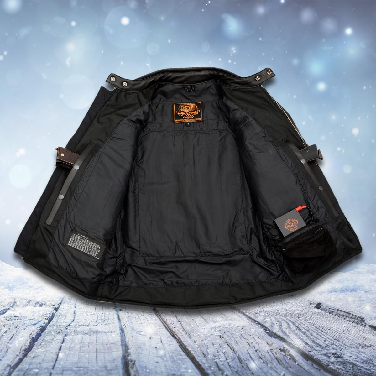 Milwaukee Leather MLM1514SET All Season Black Premium Leather Motorcycle Riders Jacket w/ Heated and Cool-Tec Technology