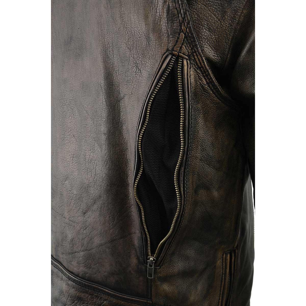 Milwaukee Leather MLM1515 Men's Distressed Brown 'Triple Stitched' Beltless Motorcycle Leather Jacket