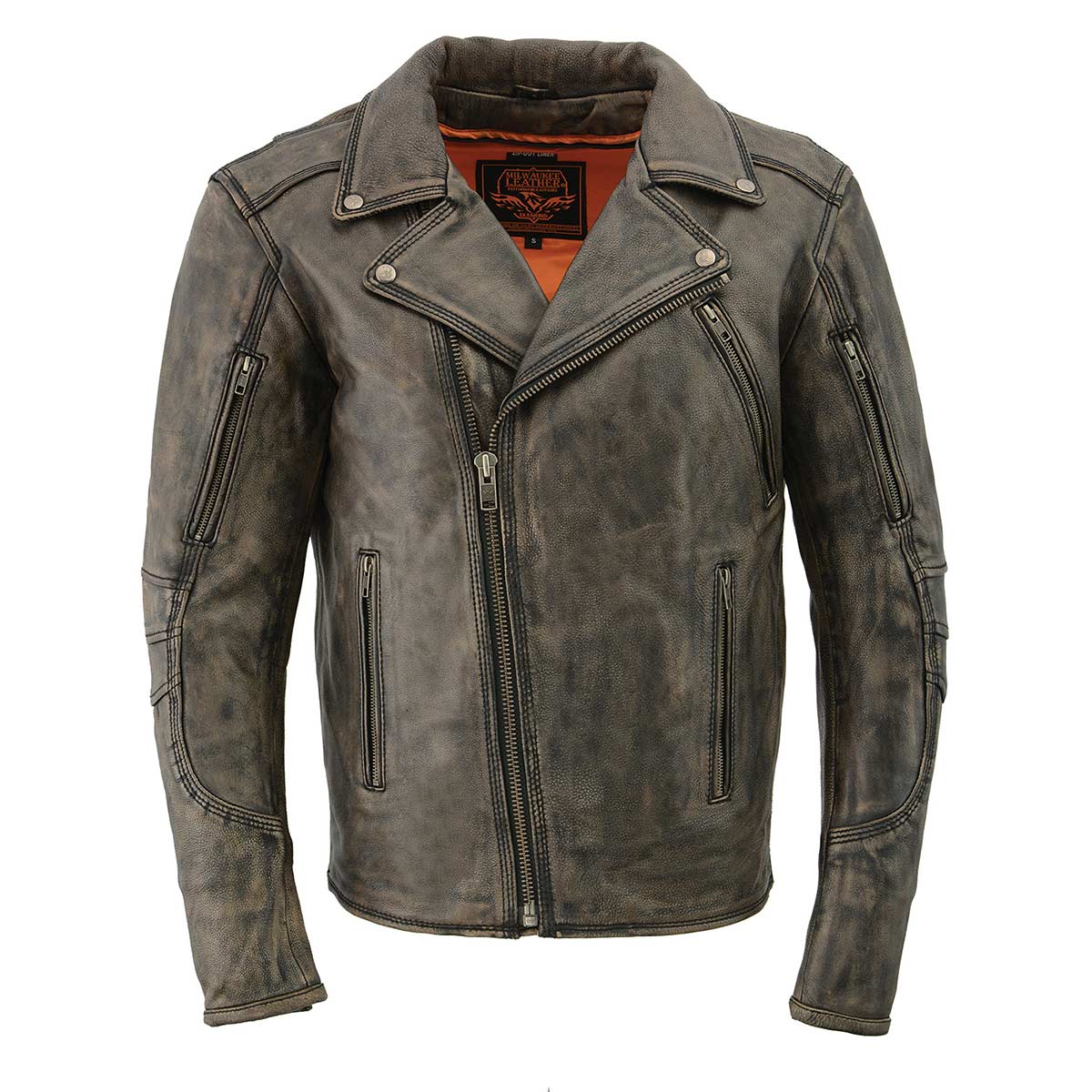 Milwaukee Leather MLM1515 Men's Distressed Brown 'Triple Stitched' Beltless Motorcycle Leather Jacket