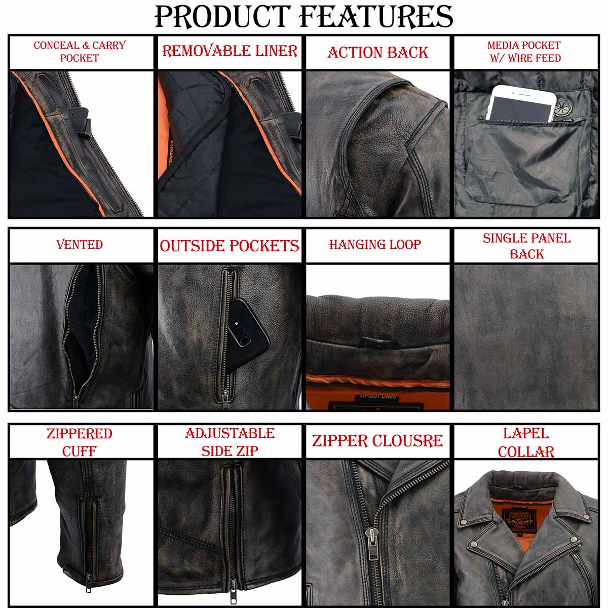 Milwaukee Leather MLM1515 Men's Distressed Brown 'Triple Stitched' Beltless Motorcycle Leather Jacket