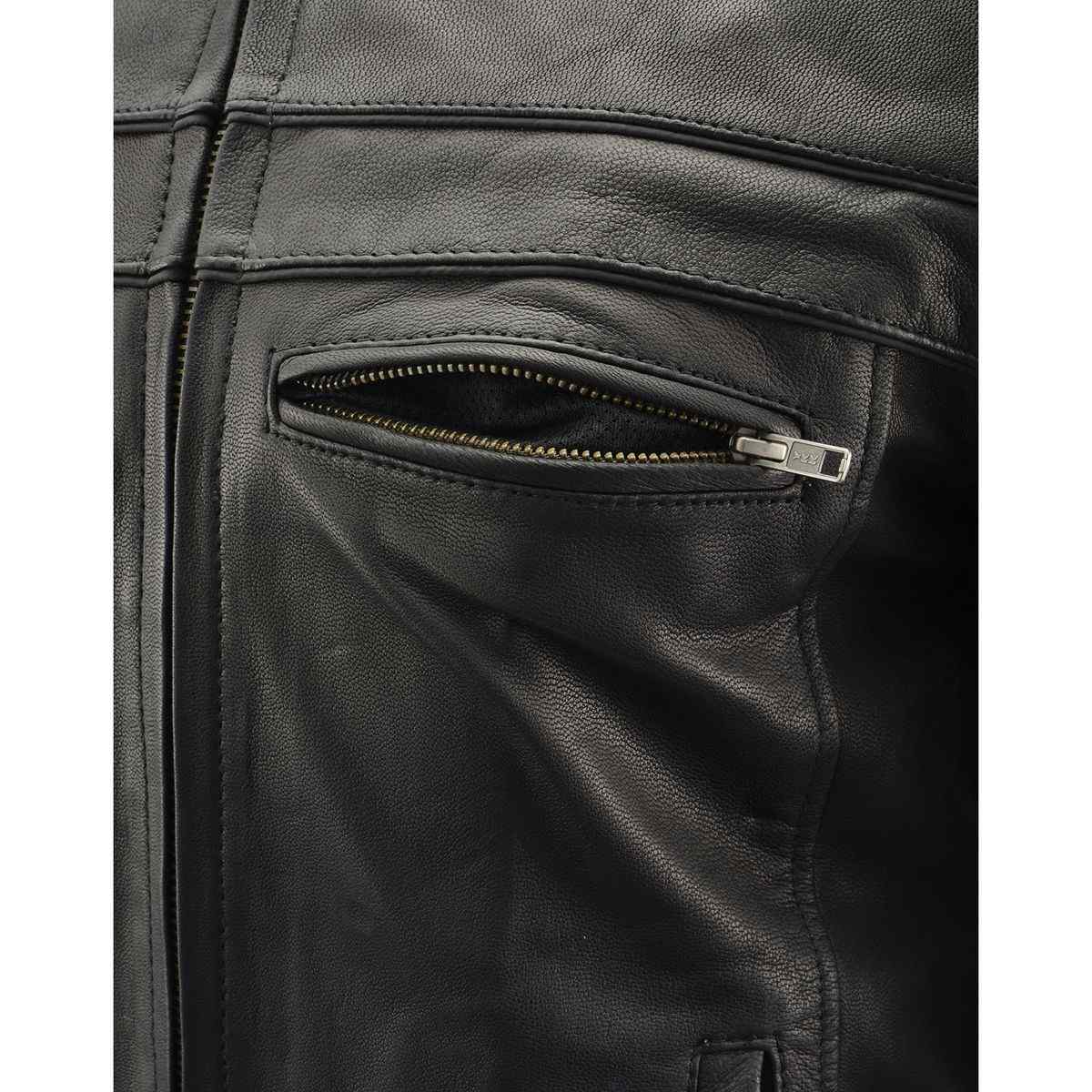 Milwaukee Leather MLM1526 Men's Black 'Stay Cool' Black Leather Sporty Motorcycle Jacket with Cool-Tec