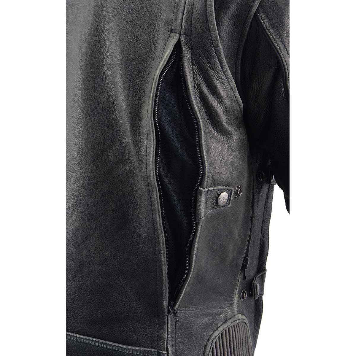 Milwaukee Leather MLM1536 Mens Vintage Distressed Grey Leather Scooter Style Motorcycle Jacket - Reflective Piping