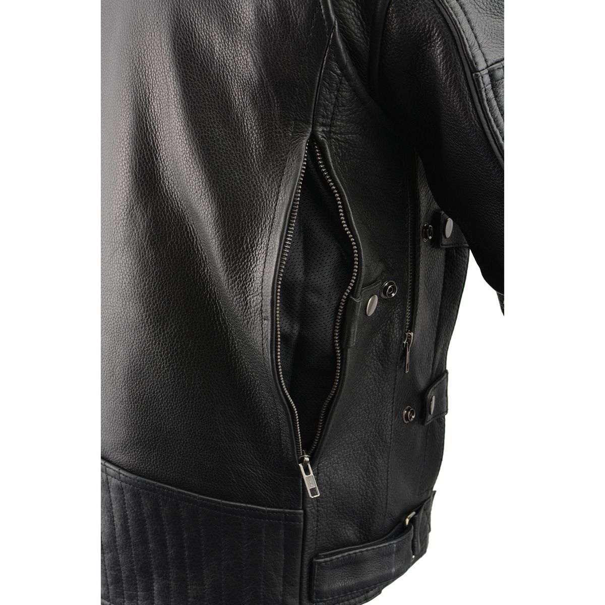 Milwaukee Leather MLM1545 Men's Quilted Pattern Triple Vent Black Leather Scooter Jacket