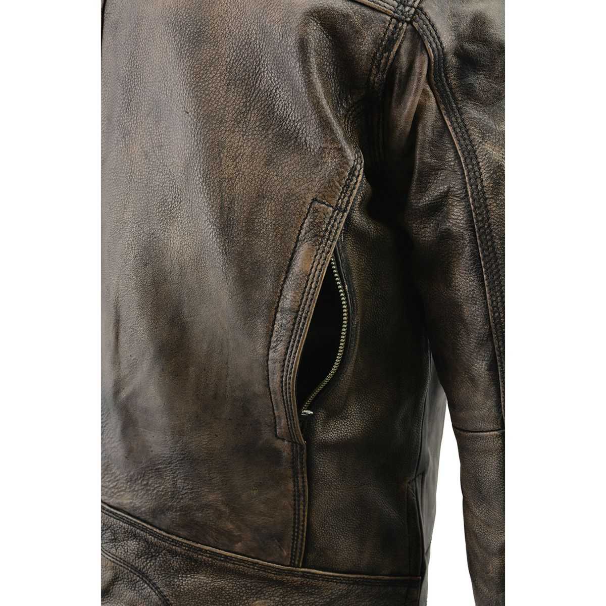 Milwaukee Leather MLM1550 Men's Vented Black-Beige Distressed Leather Scooter Style Motorcycle Jacket w/ Liner