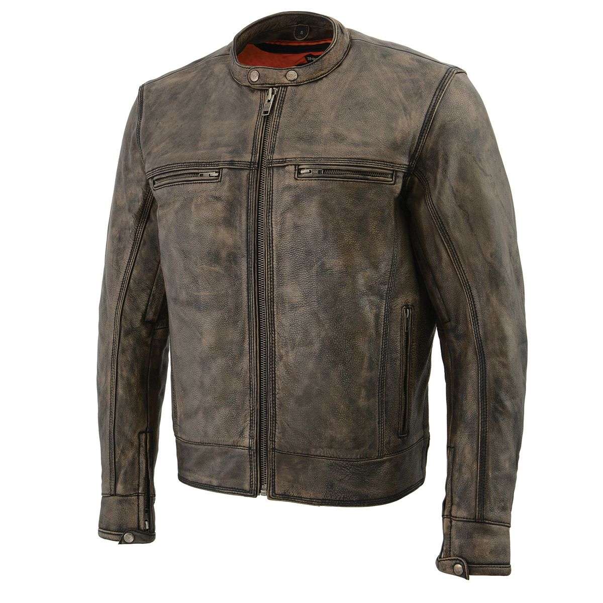 Milwaukee Leather MLM1550 Men's Vented Black-Beige Distressed Leather Scooter Style Motorcycle Jacket w/ Liner