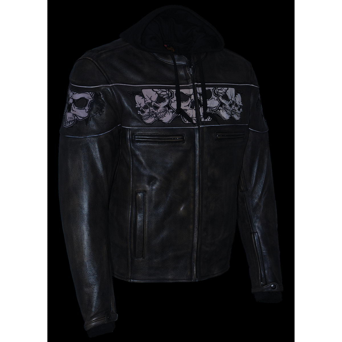 Milwaukee Leather MLM1561 Men's Distressed Brown Leather Jacket with Reflective Skulls