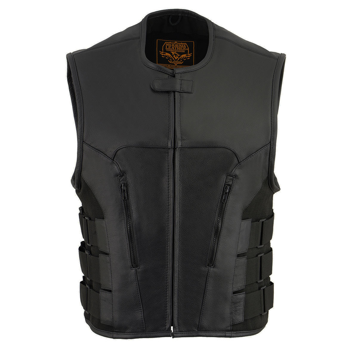 Milwaukee Leather MLM3500 Men's 'Basher' Bullet Proof Style SWAT Leather Vest w/ Single Panel Back for Patches