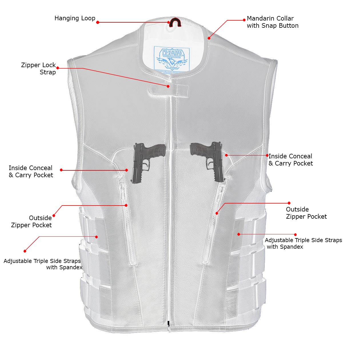 Milwaukee Leather MLM3500 Men's 'Basher' Bullet Proof Style SWAT Leather Vest w/ Single Panel Back for Patches