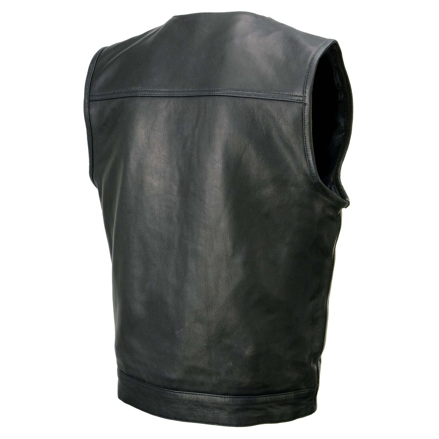 Milwaukee Leather MLM3503 Men's 'Pursuit' Black Premium Naked Goat Leather V Neck Club Style Motorcycle Rider Vest