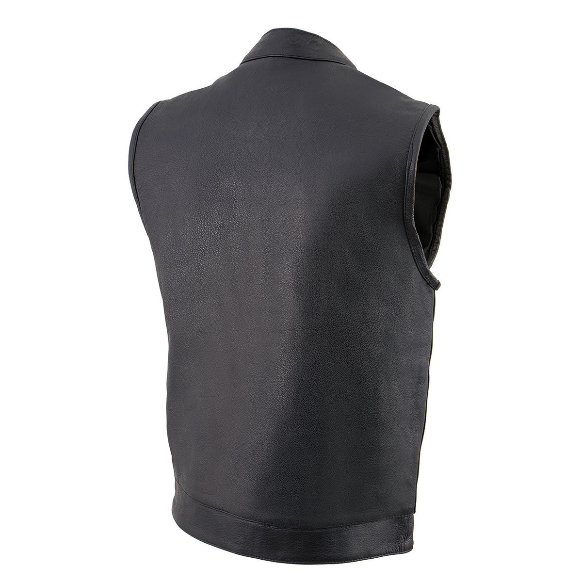 Milwaukee Leather MLM3510 Men's Black Naked Leather Club Style Vest - Dual Closure Open Neck Motorcycle Rider Vest