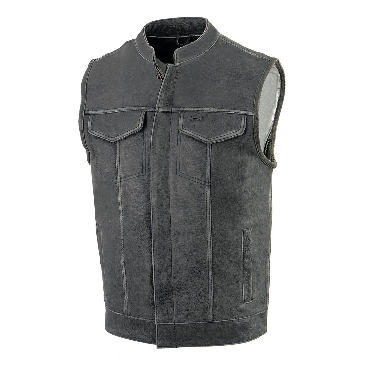 Milwaukee Leather MLM3513 Men's Naked Leather Club Style Vest- Concealed Snaps Zipper Closure Motorcycle Rider Vest