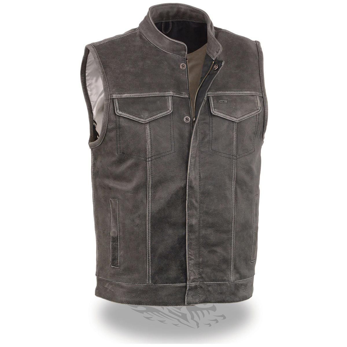 Milwaukee Leather MLM3513 Men's Premium Leather Club-Style Motorcycle Vest w/ Snaps and Zipper Closure