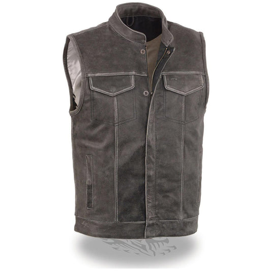 Milwaukee Leather MLM3513 Men's Premium Leather Club-Style Motorcycle Vest w/ Snaps and Zipper Closure