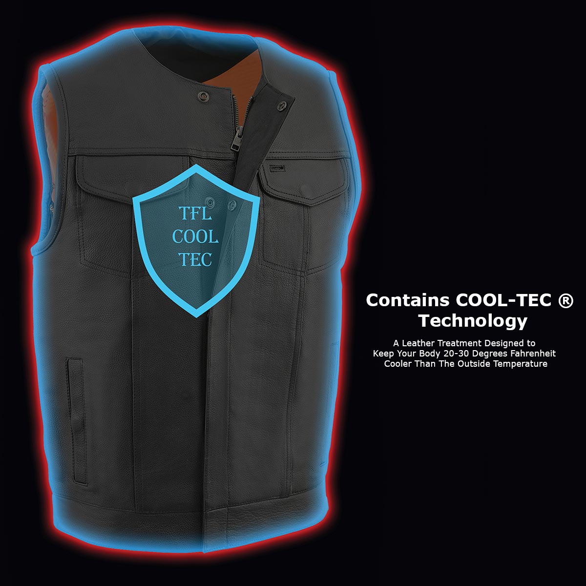 Milwaukee Leather Men's MLM3515 Black Premium Collarless Club Style Motorcycle Vest w/ Cool-Tec Leather Treatment