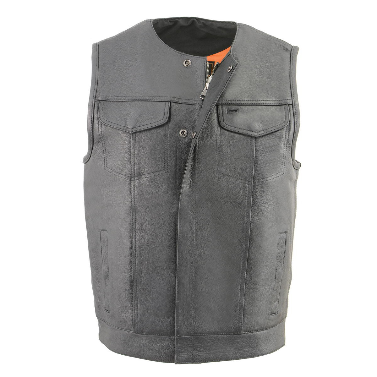 Milwaukee Leather Men's MLM3515 Black Premium Collarless Club Style Motorcycle Vest w/ Cool-Tec Leather Treatment