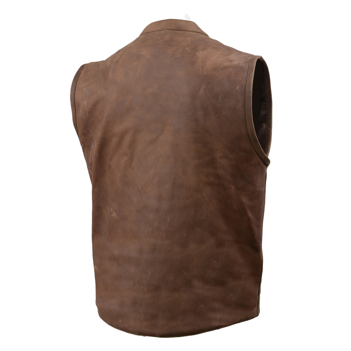 Milwaukee Leather MLM3519 Men's “Gambler” Crazy Horse Brown Vintage Leather Vest - Club Style Motorcycle Rider Vest