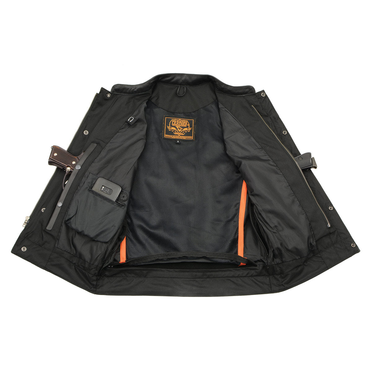 Milwaukee Leather MLM3524SET Men's All Season Black Premium Leather Motorcycle vest w/ Heated and Cool-Tec Technology