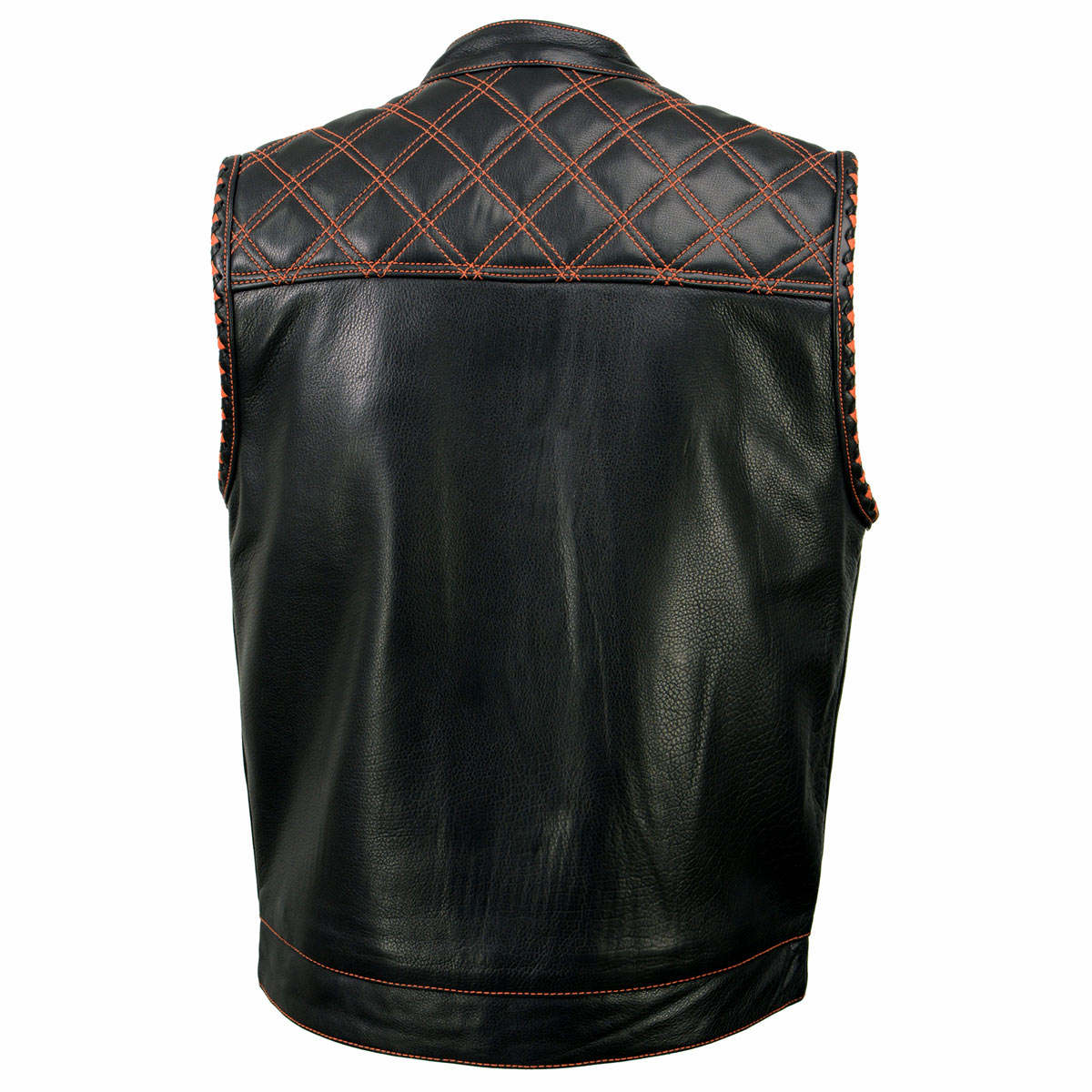 Milwaukee Leather MLM3527 Men's Black 'Paisley' Accented w/ Red Stitching Leather Vest – W/ Armhole Trim