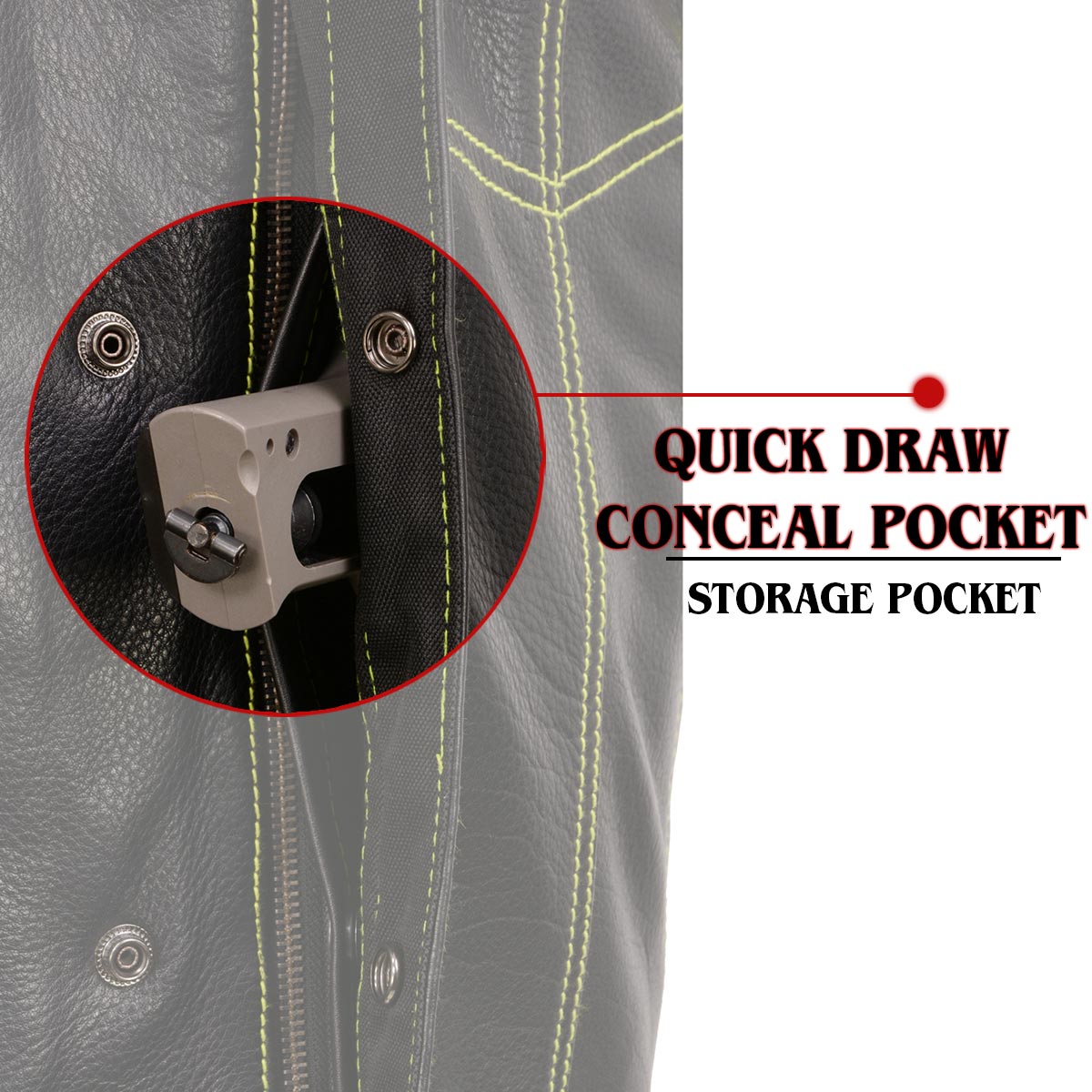 Milwaukee Leather MLM3528 Men's Black Paisley Lined Leather Vest w/ Neon Green Stitching & Armhole Trim