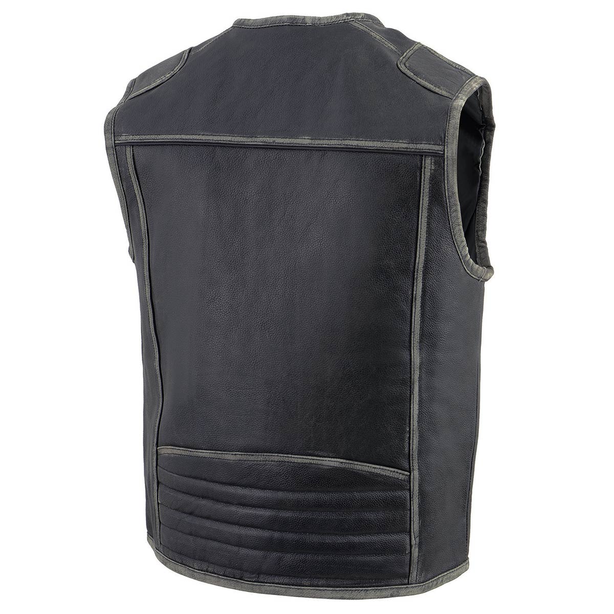 Milwaukee Leather MLM3536 Men's Distressed Grey Leather Collarless Motorcycle Rider Vest