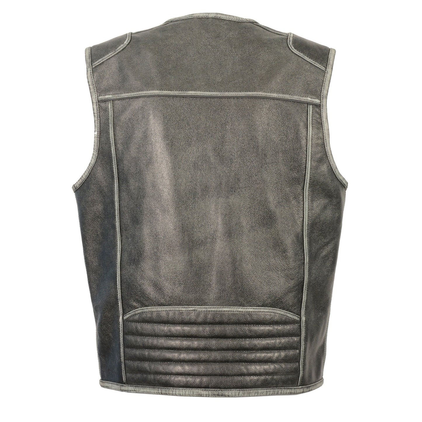 Milwaukee Leather MLM3536 Men's Distressed Grey Leather Collarless Motorcycle Rider Vest