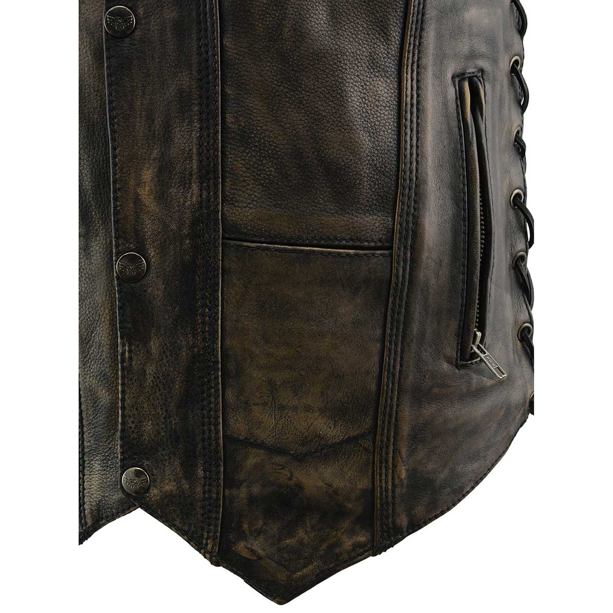 Milwaukee Leather MLM3540 Men's Roulette Distressed Brown 10 Pocket Motorcycle Leather Vest