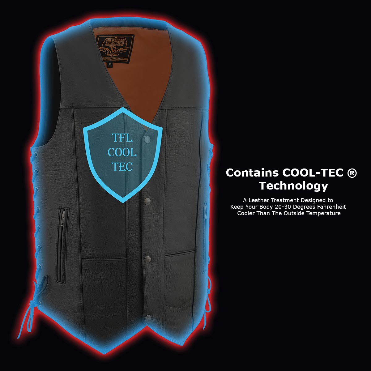 Milwaukee Leather MLM3541 Men's Roulette Black Premium Leather 10 Pocket Motorcycle Vest w/ Cool-Tec Leather Treatment