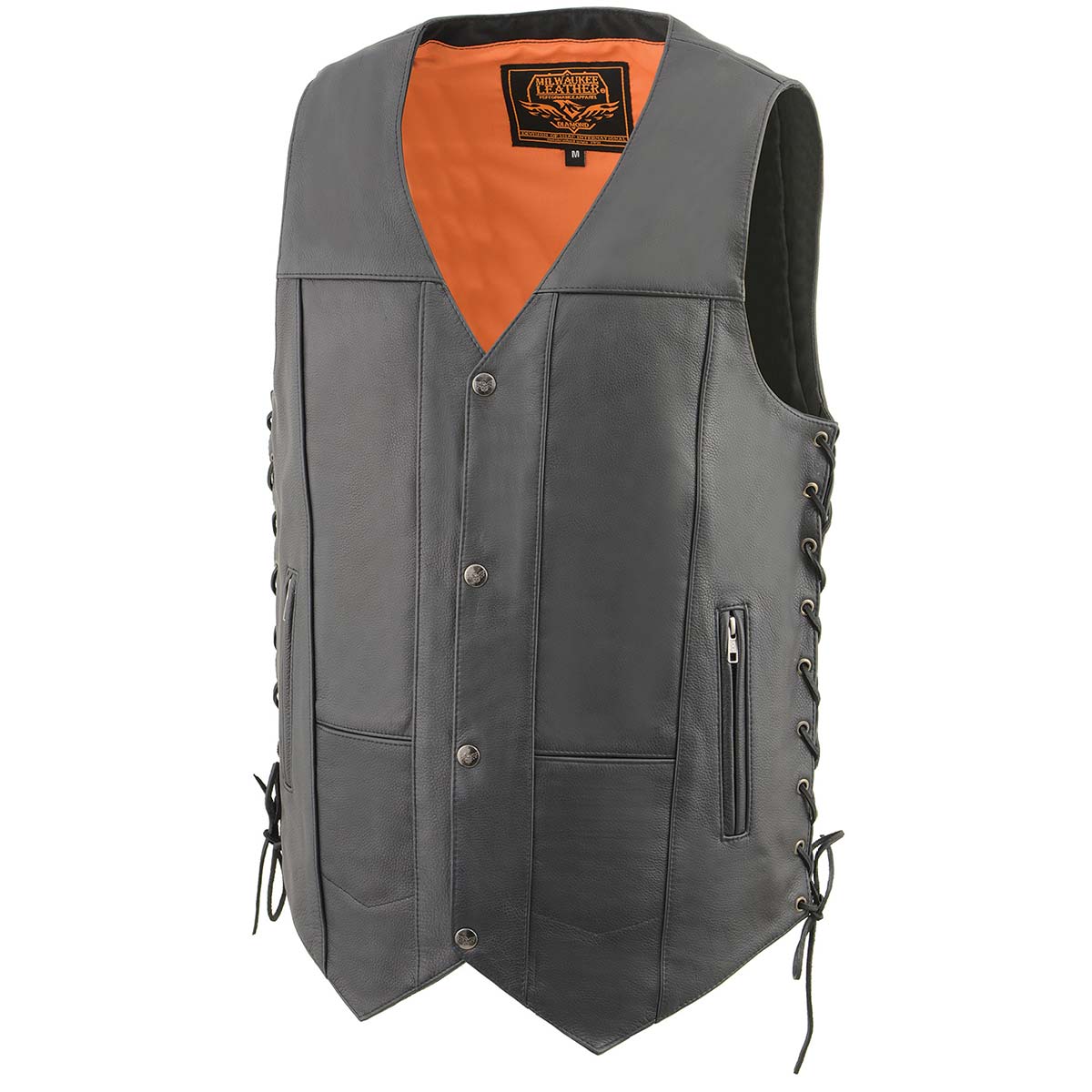 Milwaukee Leather MLM3541 Men's Roulette Black Premium Leather 10 Pocket Motorcycle Vest w/ Cool-Tec Leather Treatment